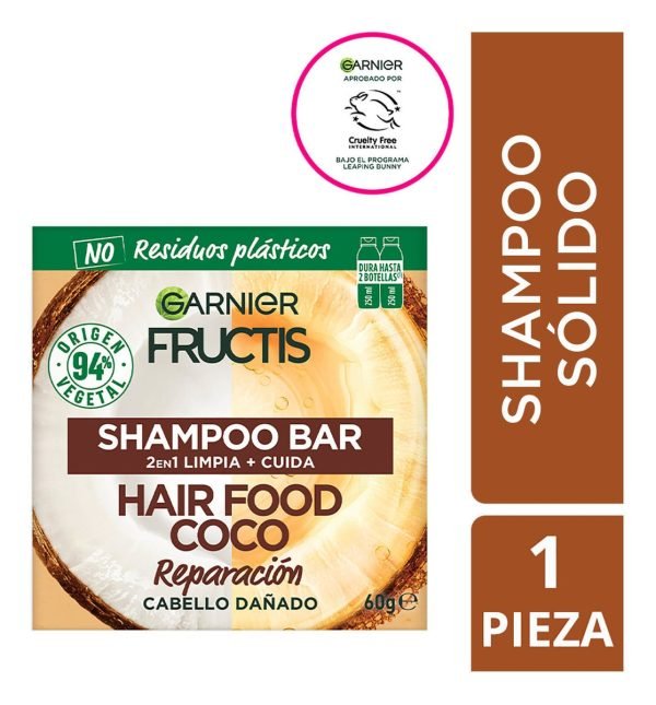 Garnier Fructis Shampoo En Barra Coco 60 Gr Hair Food - Imagen 7