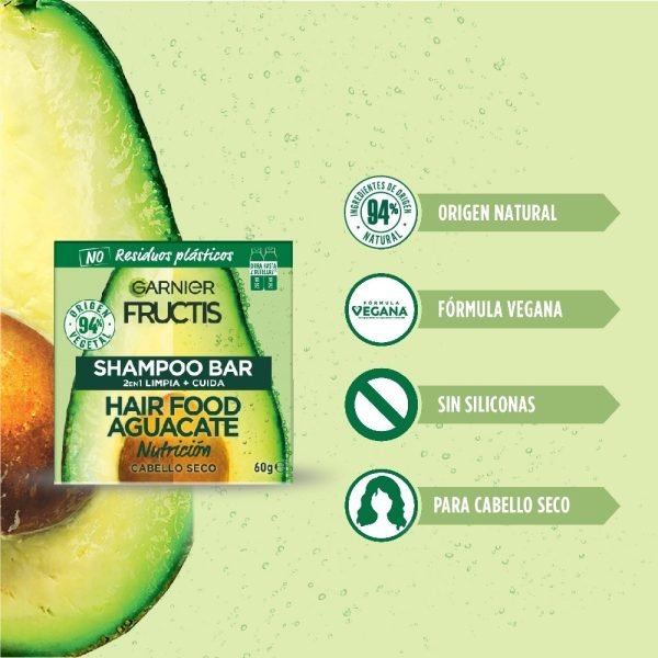 Shampoo En Barra Garnier Fructis Hair Food Aguacate - 60gr - Imagen 5